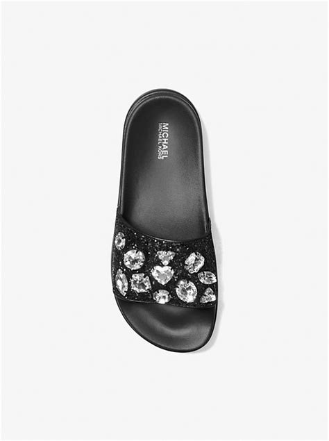 Tyra Jewel Embellished Glitter Slide Sandal 